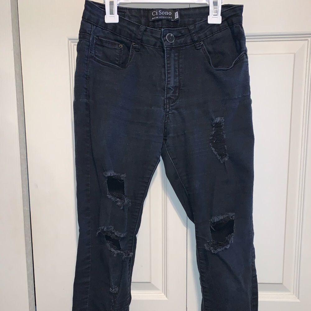 high waisted black ripped jeans